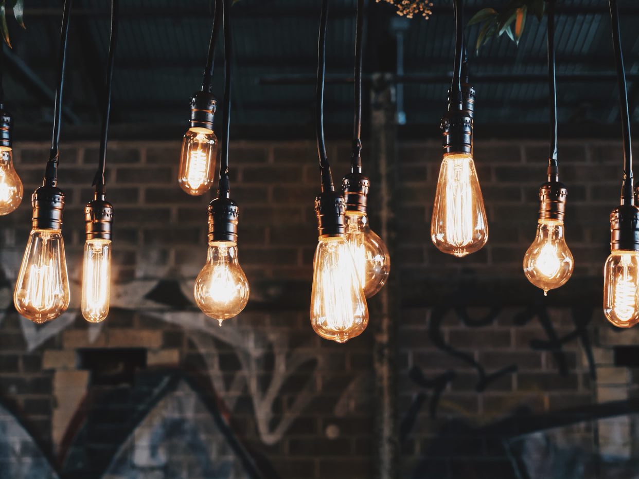 Light bulbs hanging on a black cord