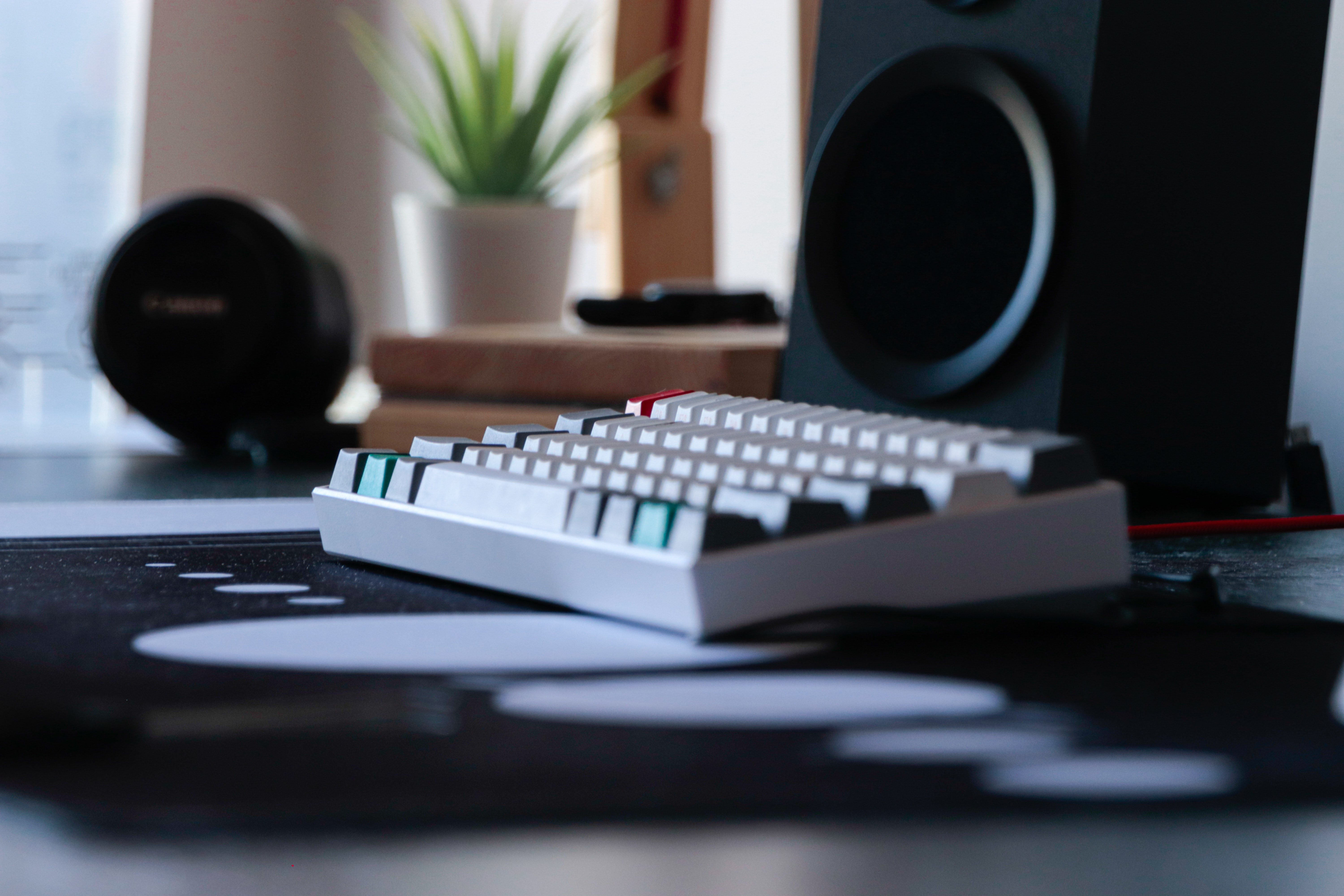a keyboard on a desk