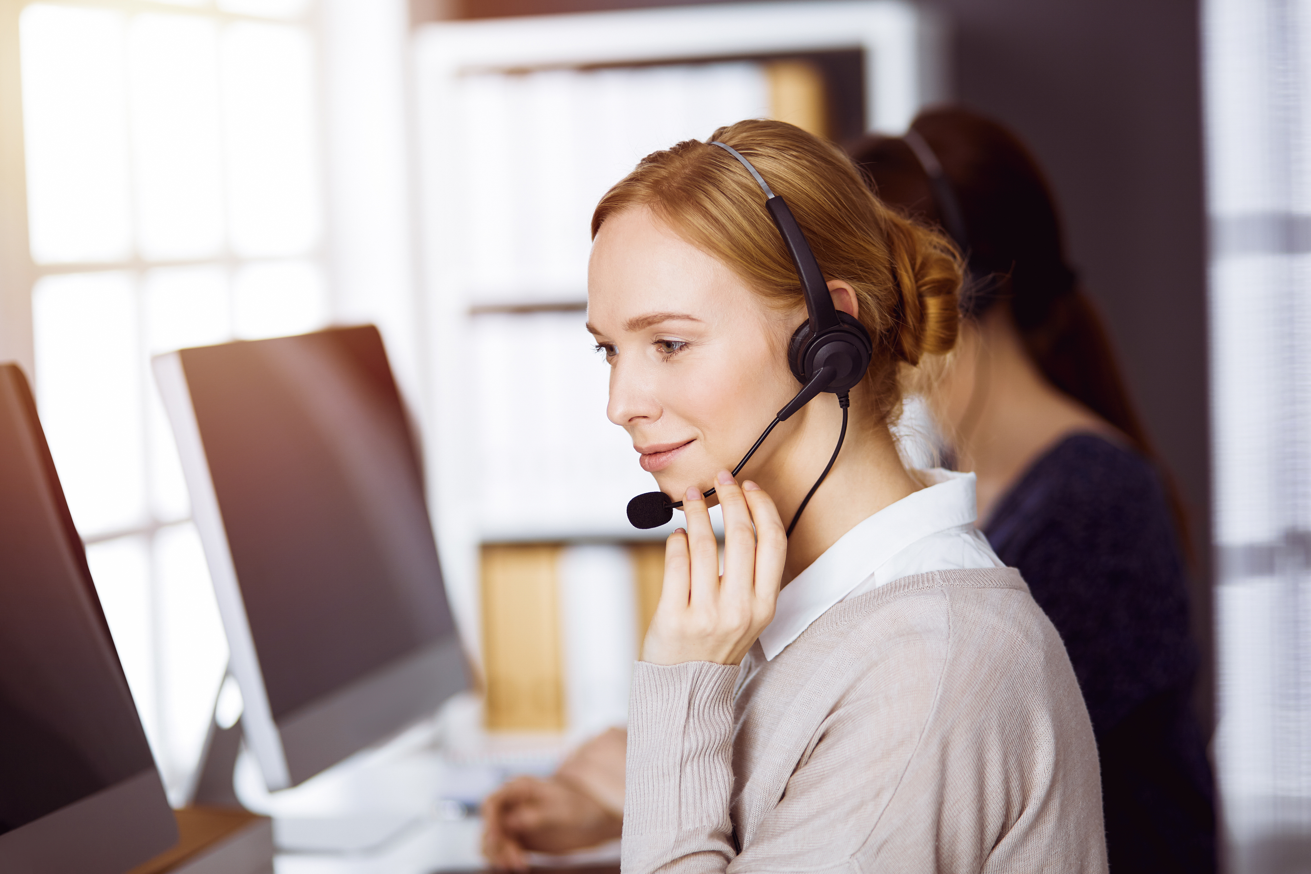 woman wearing headset