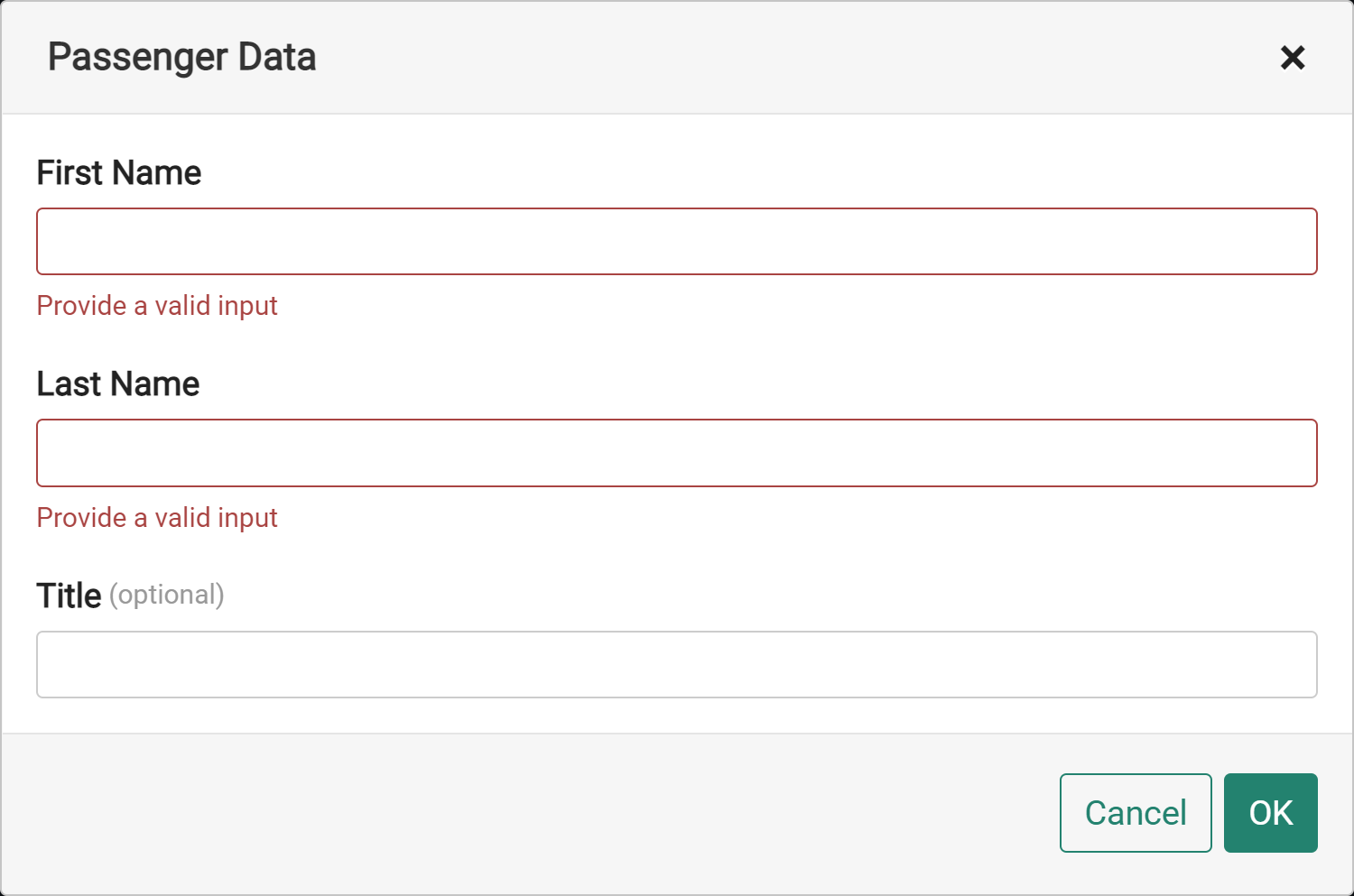 Form with mandatory fields