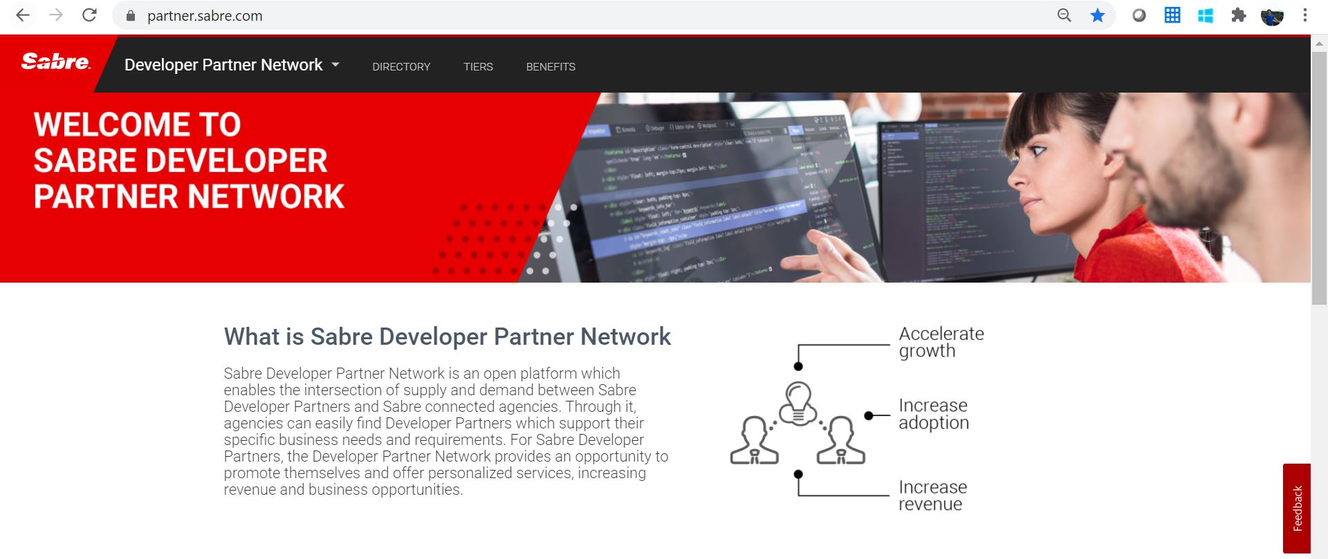 Figure 1: Sabre Developer Partner Network homepage